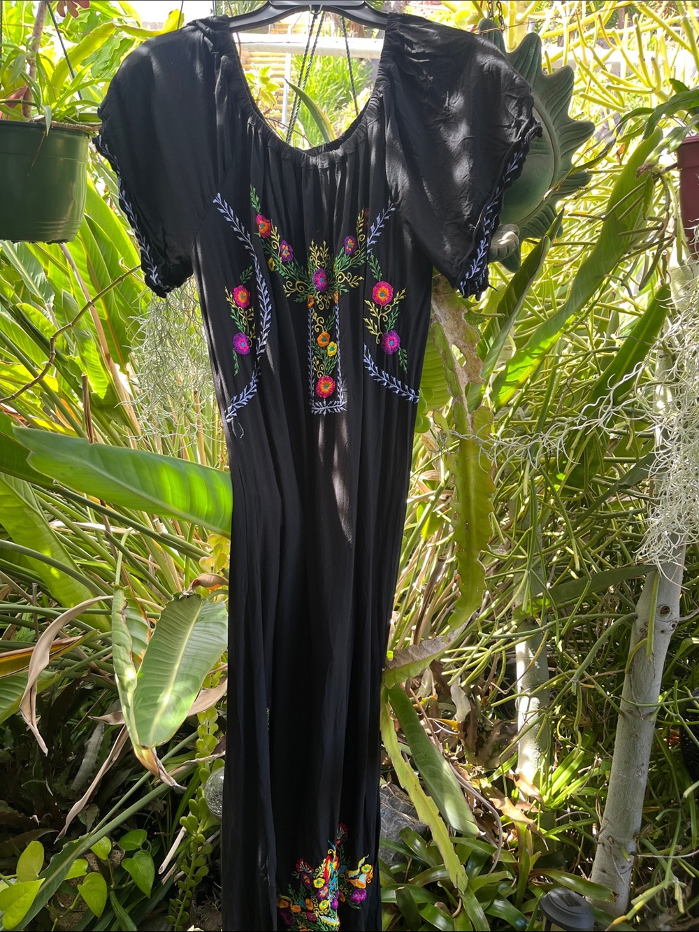 Black Embroidered Boho Maxi Dress - Floral Accent